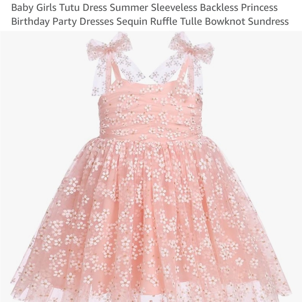 Pink Floral Tulle Bowknot Dress